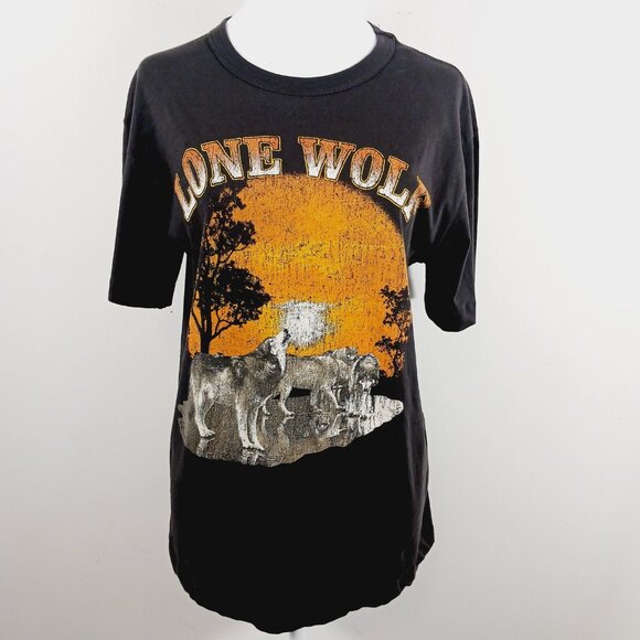 Chaser NWT "Lone Wolf" Small Graphic Short Sleeve Tee Brown, Orange, Cream, Gray - Picture 5 of 15